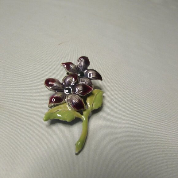 Broach Pin Floral Flower Purple Gray - Picture 2 of 7